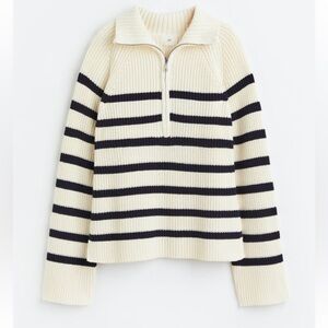 H&M Soft Rib Knit Sweater - Cream/Black Striped